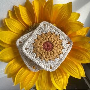 Crochet Sunflower Coaster Set, Sunflower Granny Squares, Farmhouse Decor